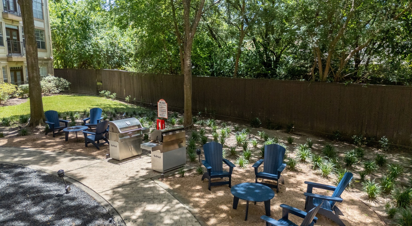 grills in the shade under trees