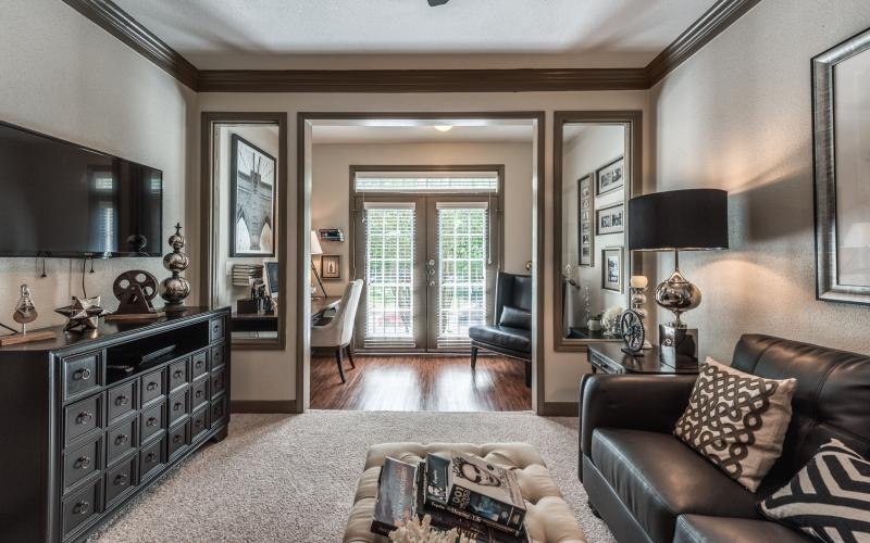 sitting room and parlor with french doors