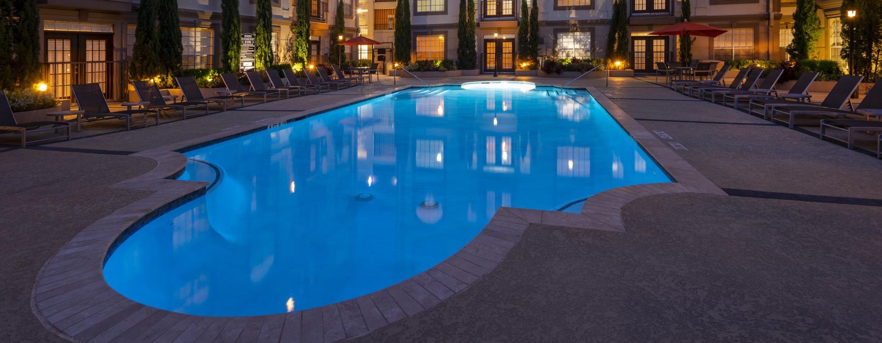 pool lit at night